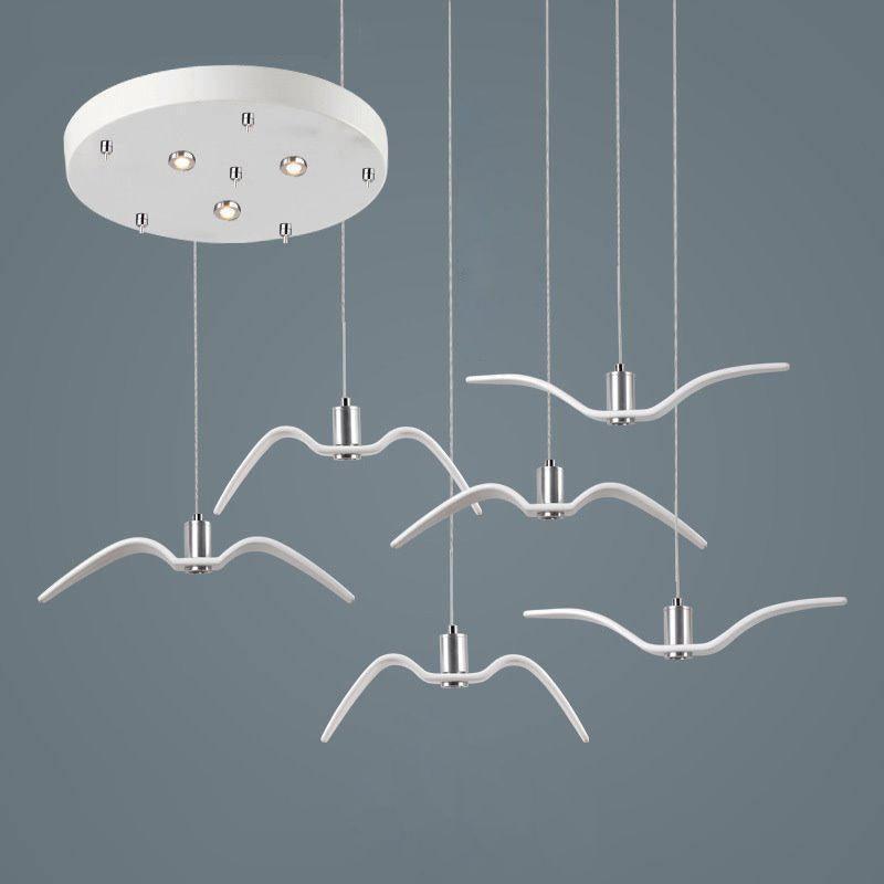 Sculptural Bird Ceiling Fixture with Adjustable Height LED Hardwired Suspension for Kitchen Islands Dining Tables Living Spaces in White or