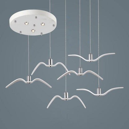 Sculptural Bird Ceiling Fixture with Adjustable Height LED Hardwired Suspension for Kitchen Islands Dining Tables Living Spaces in White or