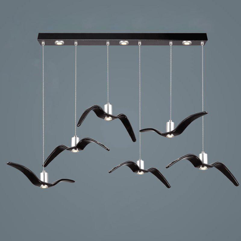 Sculptural Bird Ceiling Fixture with Adjustable Height LED Hardwired Suspension for Kitchen Islands Dining Tables Living Spaces in White or