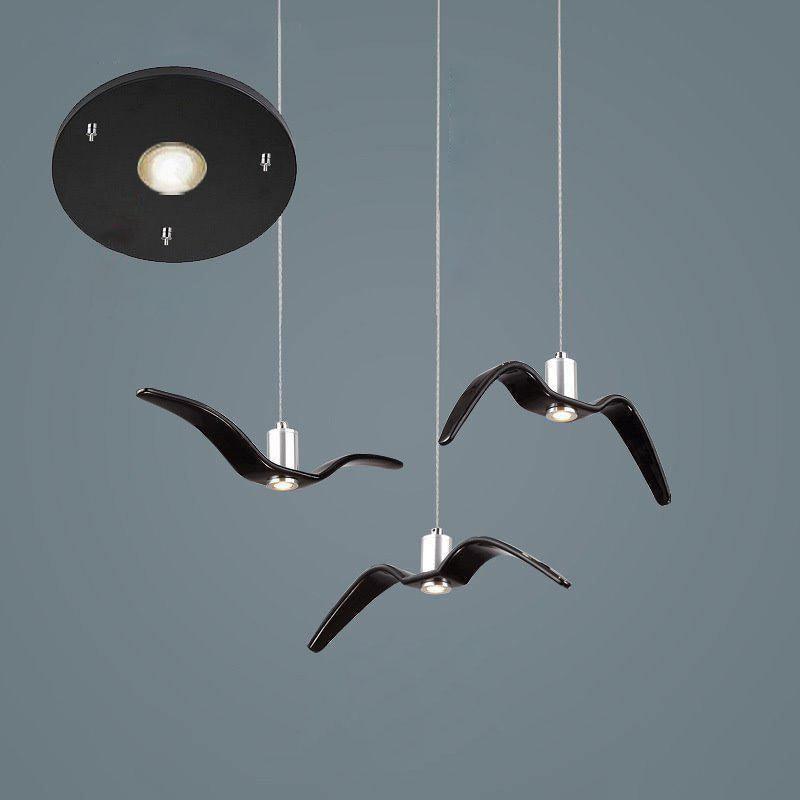 Sculptural Bird Ceiling Fixture with Adjustable Height LED Hardwired Suspension for Kitchen Islands Dining Tables Living Spaces in White or