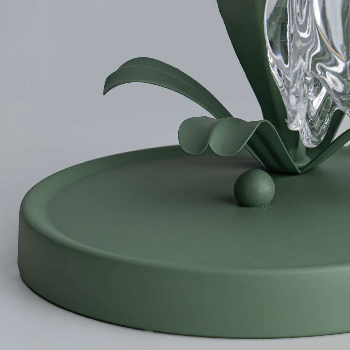 Floral Glass Shade Accent Lamp 7 Inch Green Stem Bedroom Nightstand Light Living Room Decorative Lighting Home Decor Indoor Small Bulb