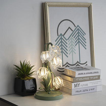 Floral Glass Shade Accent Lamp 7 Inch Green Stem Bedroom Nightstand Light Living Room Decorative Lighting Home Decor Indoor Small Bulb
