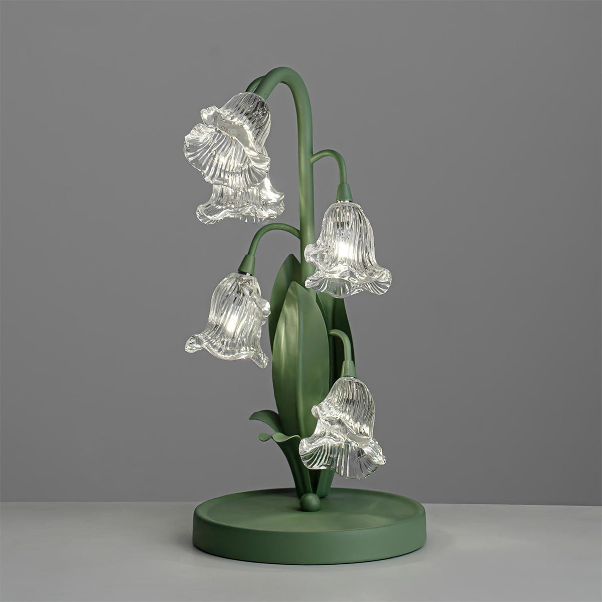 Floral Glass Shade Accent Lamp 7 Inch Green Stem Bedroom Nightstand Light Living Room Decorative Lighting Home Decor Indoor Small Bulb