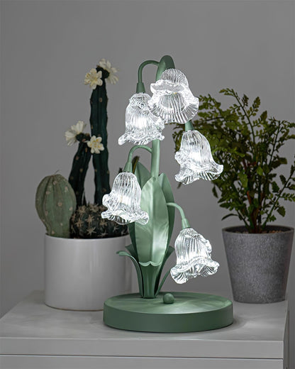 Floral Glass Shade Accent Lamp 7 Inch Green Stem Bedroom Nightstand Light Living Room Decorative Lighting Home Decor Indoor Small Bulb
