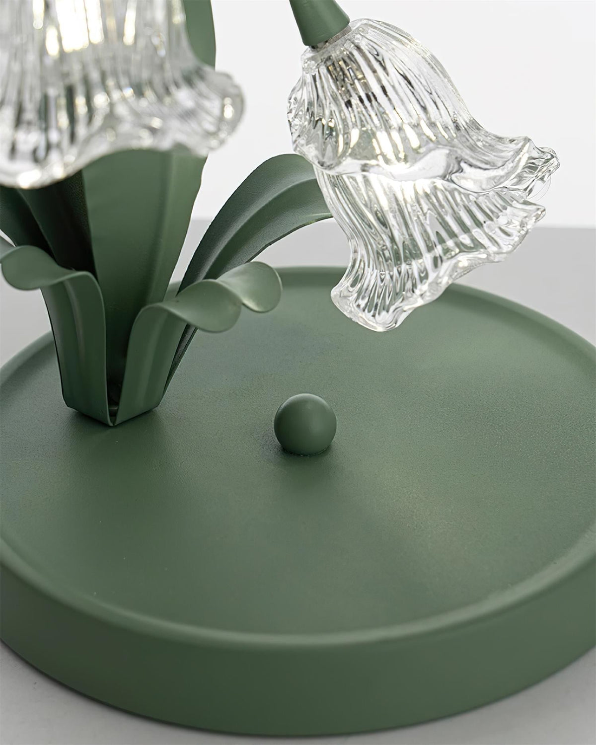 Floral Glass Shade Accent Lamp 7 Inch Green Stem Bedroom Nightstand Light Living Room Decorative Lighting Home Decor Indoor Small Bulb