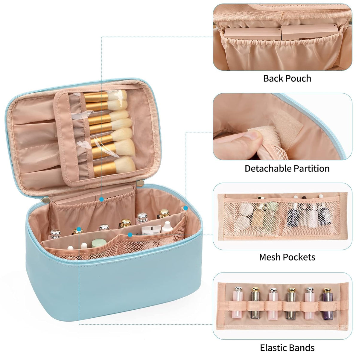 Nora Luxe | Makeup Organizer Bag with Adjustable Dividers | Travel-Friendly Design for On-the-Go Beauty