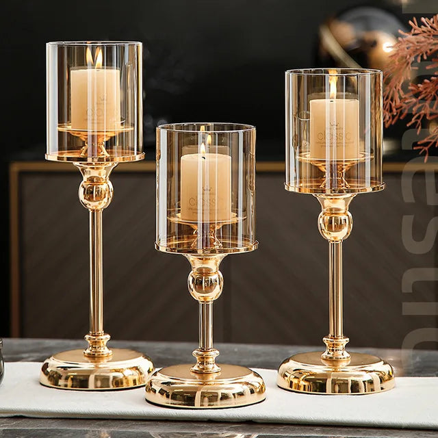 Scandinavian Candle Holder Set – Elegant Metal Taper Candelabra for Dining Table, Mantel & Home Decor – Gold or Silver Finish in 3 Heights