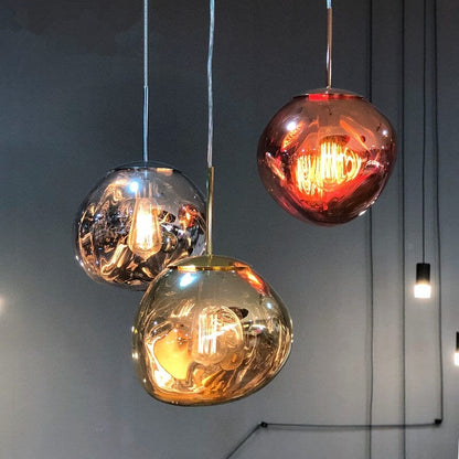 Reflective Globe Hanging Light Fixture Adjustable Height E27 Socket for Kitchens Dining Rooms | Modern Orb Ceiling Lamp Chrome Gold Glass
