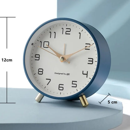 Quiet Desk Clock with Glass Face and Metal Frame for Bedroom Nightstand Office Study Reading Nook Den Guest Room Apartment Dorm Small Space