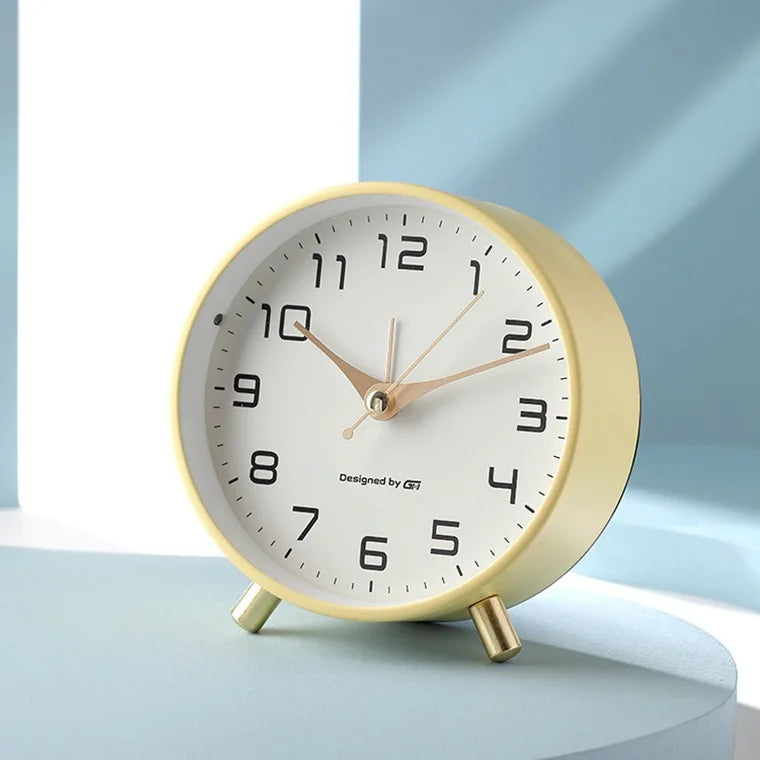 Quiet Desk Clock with Glass Face and Metal Frame for Bedroom Nightstand Office Study Reading Nook Den Guest Room Apartment Dorm Small Space
