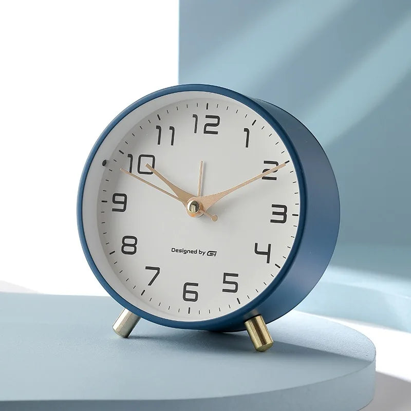 Quiet Desk Clock with Glass Face and Metal Frame for Bedroom Nightstand Office Study Reading Nook Den Guest Room Apartment Dorm Small Space