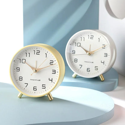 Whisper-Quiet Desk Clock 4.7 Inches Metal & Glass Non-Ticking Timepiece for Bedroom Nightstand Office Desktop White Black Blue Green Pink Ye