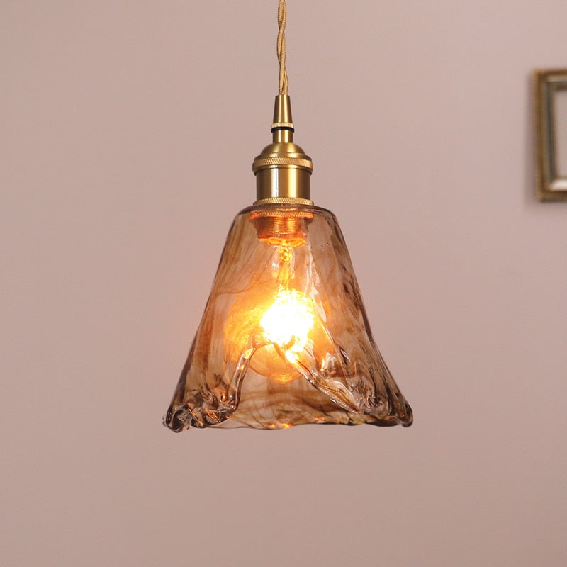 Geometric Glass Pendant Light with Brass Finish for Dining Room & Bedroom – Handcrafted Vintage Industrial Hanging Fixture