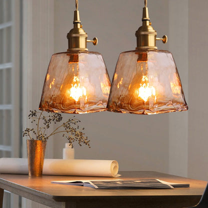 Geometric Glass Pendant Light with Brass Finish for Dining Room & Bedroom – Handcrafted Vintage Industrial Hanging Fixture