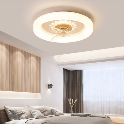 Wood & Acrylic Flush Mount Ceiling Fan with LED Light 20 in Diameter Low Profile Ventilation Fixture for Small Bedrooms Living Rooms Remote