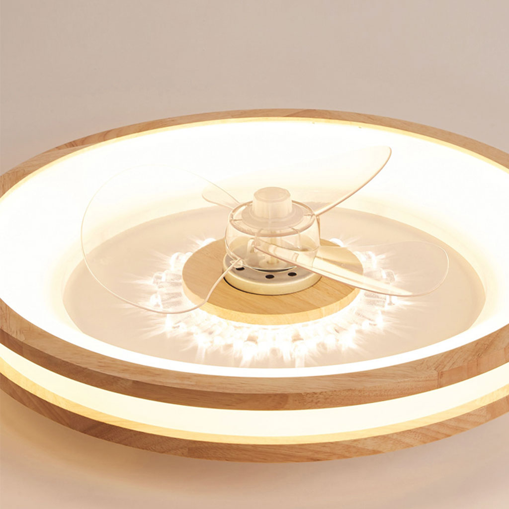 Wood & Acrylic Flush Mount Ceiling Fan with LED Light 20 in Diameter Low Profile Ventilation Fixture for Small Bedrooms Living Rooms Remote