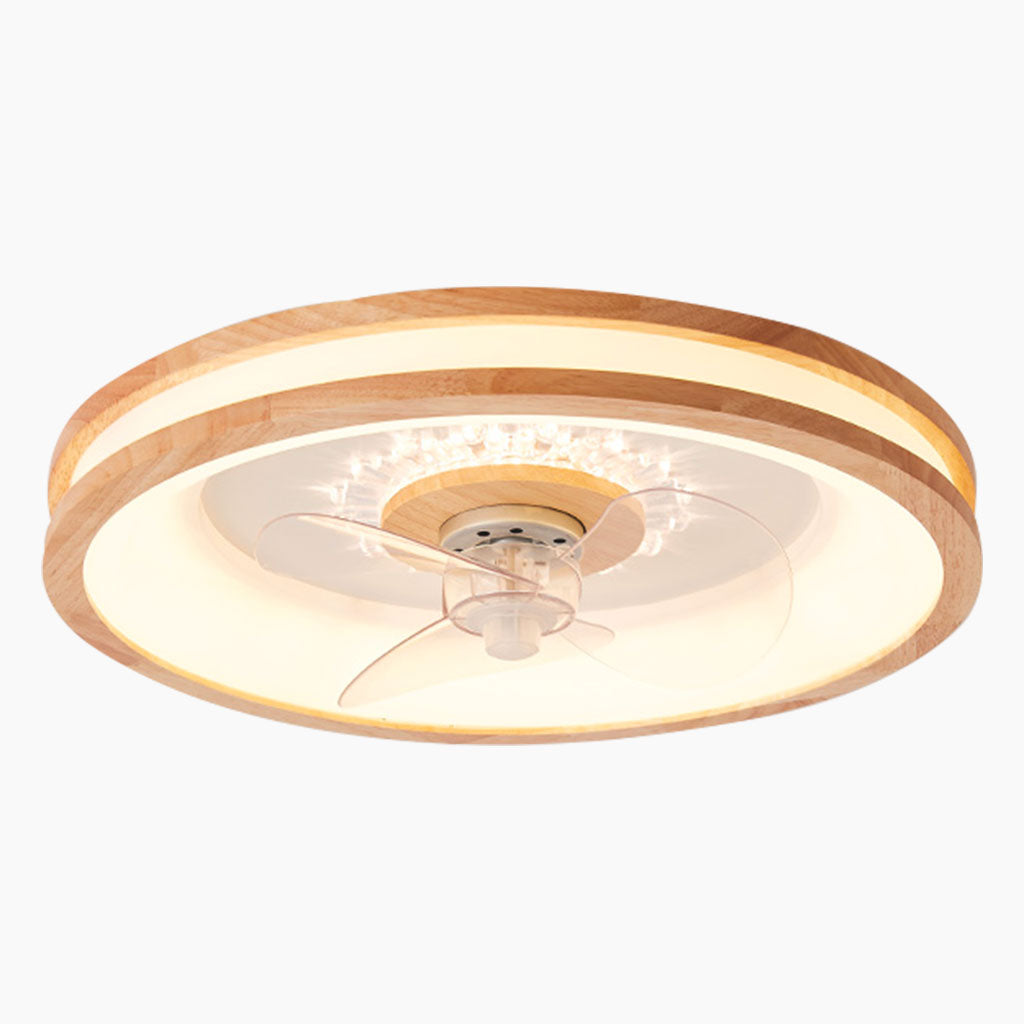 Wood & Acrylic Flush Mount Ceiling Fan with LED Light 20 in Diameter Low Profile Ventilation Fixture for Small Bedrooms Living Rooms Remote