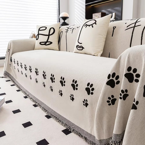 Noble Cat Paw Sofa Cover - Chenille Fabric, Playful Design