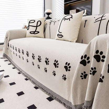 Noble Cat Paw Sofa Cover - Chenille Fabric, Playful Design