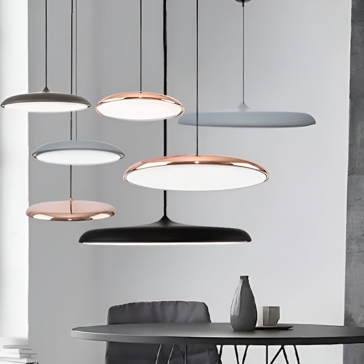 LED Disc Ceiling Fixture 10 in Rose Gold 4000K Adjustable Height for Kitchen Dining Room Bedroom Modern Floating Lamp Neutral White