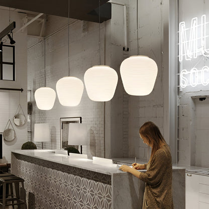 Frosted Glass Hanging Light Fixture with Ribbed Texture | Adjustable Ceiling Lamp for Dining Room Kitchen Island Cafe Restaurant Home | LED