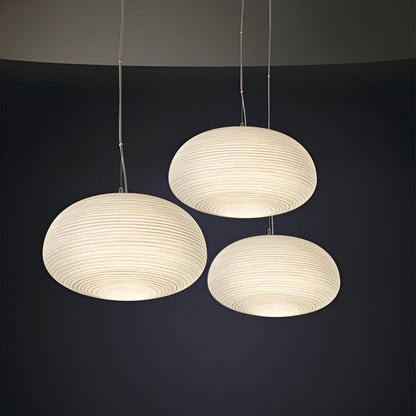 Frosted Glass Hanging Light Fixture with Ribbed Texture | Adjustable Ceiling Lamp for Dining Room Kitchen Island Cafe Restaurant Home | LED