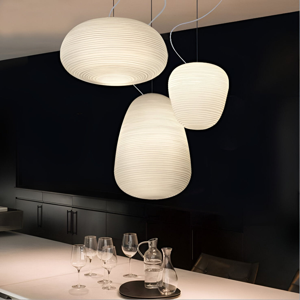 Frosted Glass Hanging Light Fixture with Ribbed Texture | Adjustable Ceiling Lamp for Dining Room Kitchen Island Cafe Restaurant Home | LED