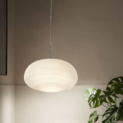 Frosted Glass Hanging Light Fixture with Ribbed Texture | Adjustable Ceiling Lamp for Dining Room Kitchen Island Cafe Restaurant Home | LED