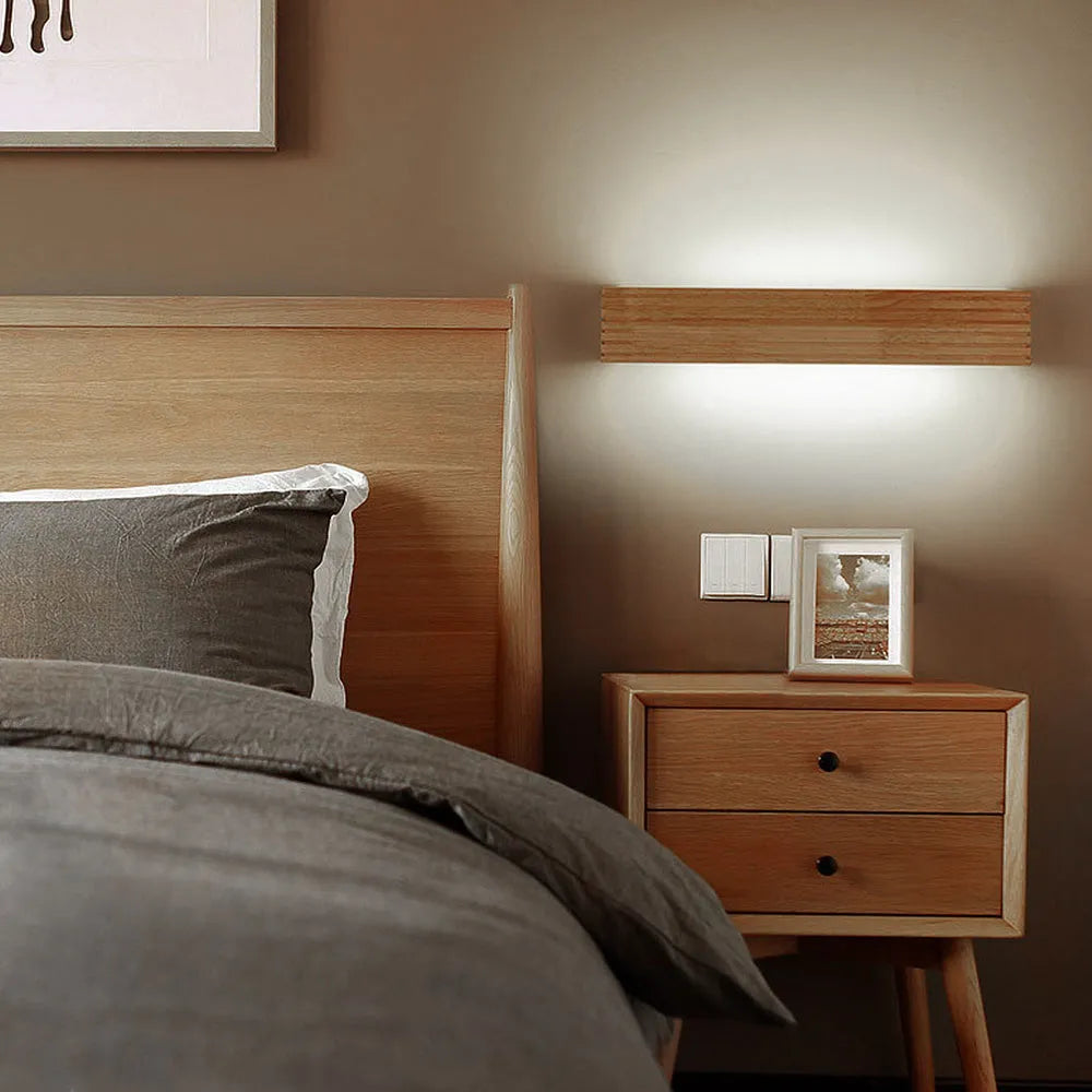 Horizontal Acrylic Sconce Wood Finish E27 Hardwired 22 in Wide Ambient Lighting Minimalist Bedside Hallway Living Room Indoor Fixture