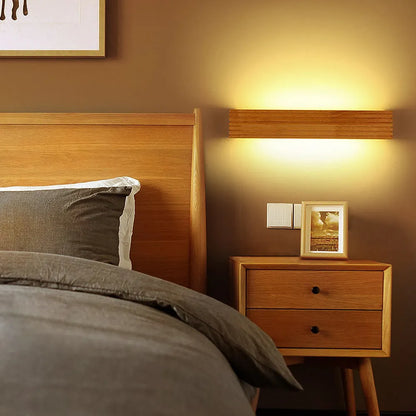 Horizontal Acrylic Sconce Wood Finish E27 Hardwired 22 in Wide Ambient Lighting Minimalist Bedside Hallway Living Room Indoor Fixture