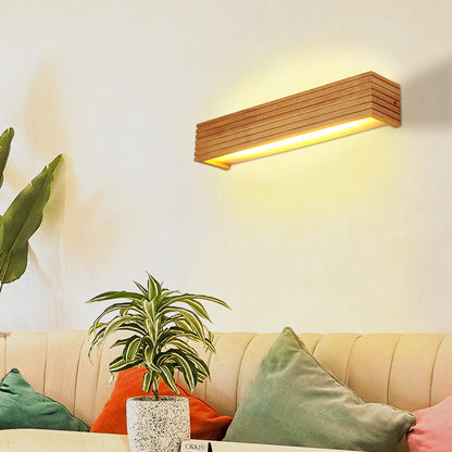 Horizontal Acrylic Sconce Wood Finish E27 Hardwired 22 in Wide Ambient Lighting Minimalist Bedside Hallway Living Room Indoor Fixture