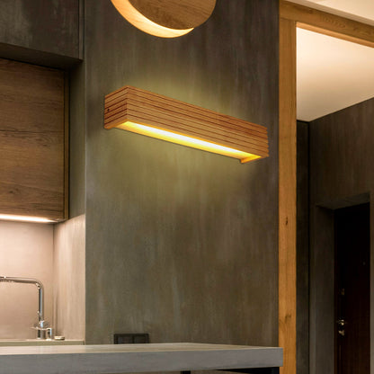 Horizontal Acrylic Sconce Wood Finish E27 Hardwired 22 in Wide Ambient Lighting Minimalist Bedside Hallway Living Room Indoor Fixture