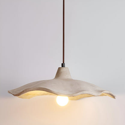 Concrete Hanging Light 16-Inch Organic Petal Shape for Dining Room Kitchen Island Bedroom Wabi-Sabi Style Adjustable Cord LED Compatible Mod