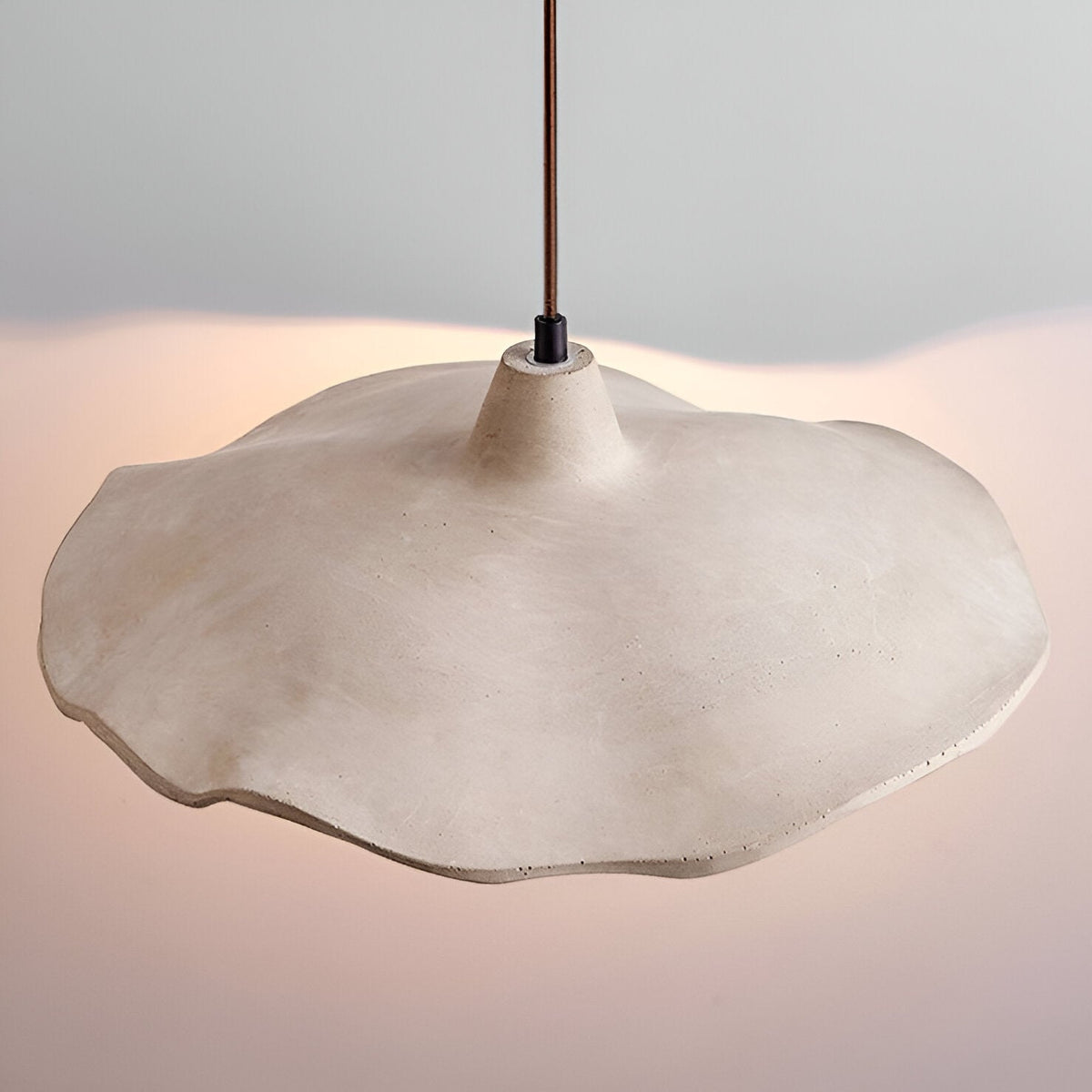 Concrete Hanging Light 16-Inch Organic Petal Shape for Dining Room Kitchen Island Bedroom Wabi-Sabi Style Adjustable Cord LED Compatible Mod