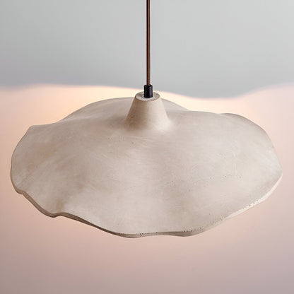 Concrete Hanging Light 16-Inch Organic Petal Shape for Dining Room Kitchen Island Bedroom Wabi-Sabi Style Adjustable Cord LED Compatible Mod