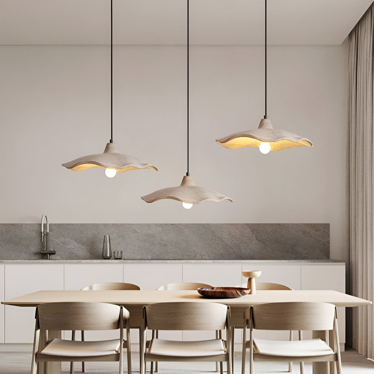 Concrete Hanging Light 16-Inch Organic Petal Shape for Dining Room Kitchen Island Bedroom Wabi-Sabi Style Adjustable Cord LED Compatible Mod