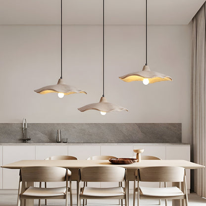 Concrete Hanging Light 16-Inch Organic Petal Shape for Dining Room Kitchen Island Bedroom Wabi-Sabi Style Adjustable Cord LED Compatible Mod