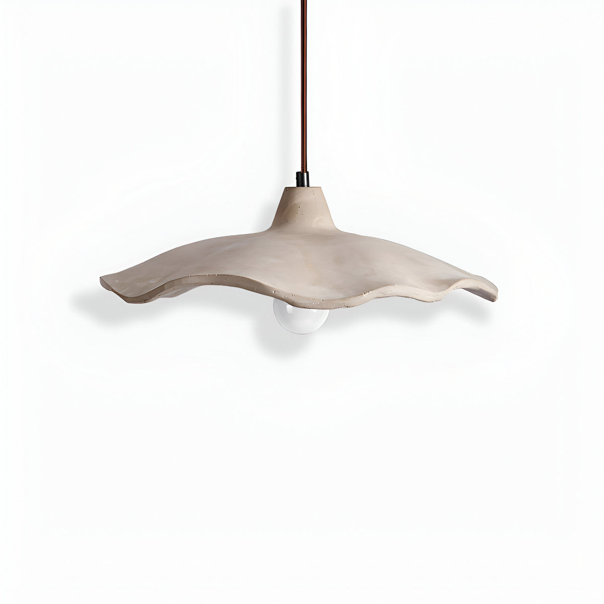 Concrete Hanging Light 16-Inch Organic Petal Shape for Dining Room Kitchen Island Bedroom Wabi-Sabi Style Adjustable Cord LED Compatible Mod