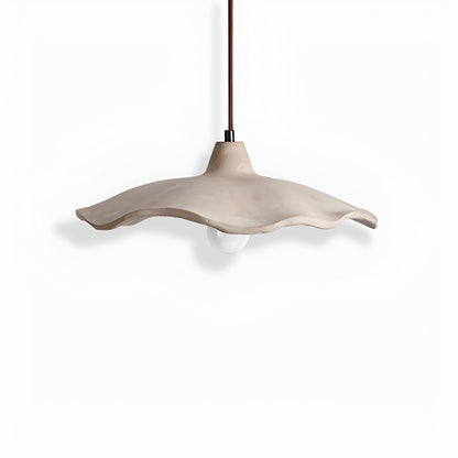 Concrete Hanging Light 16-Inch Organic Petal Shape for Dining Room Kitchen Island Bedroom Wabi-Sabi Style Adjustable Cord LED Compatible Mod