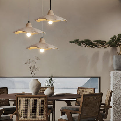 Concrete Hanging Light 16-Inch Organic Petal Shape for Dining Room Kitchen Island Bedroom Wabi-Sabi Style Adjustable Cord LED Compatible Mod
