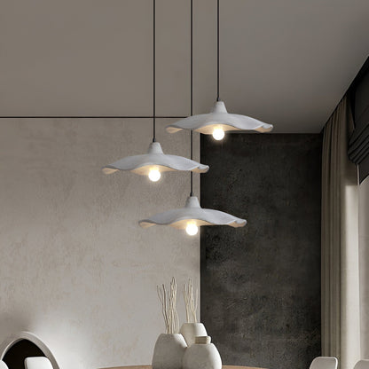Concrete Hanging Light 16-Inch Organic Petal Shape for Dining Room Kitchen Island Bedroom Wabi-Sabi Style Adjustable Cord LED Compatible Mod