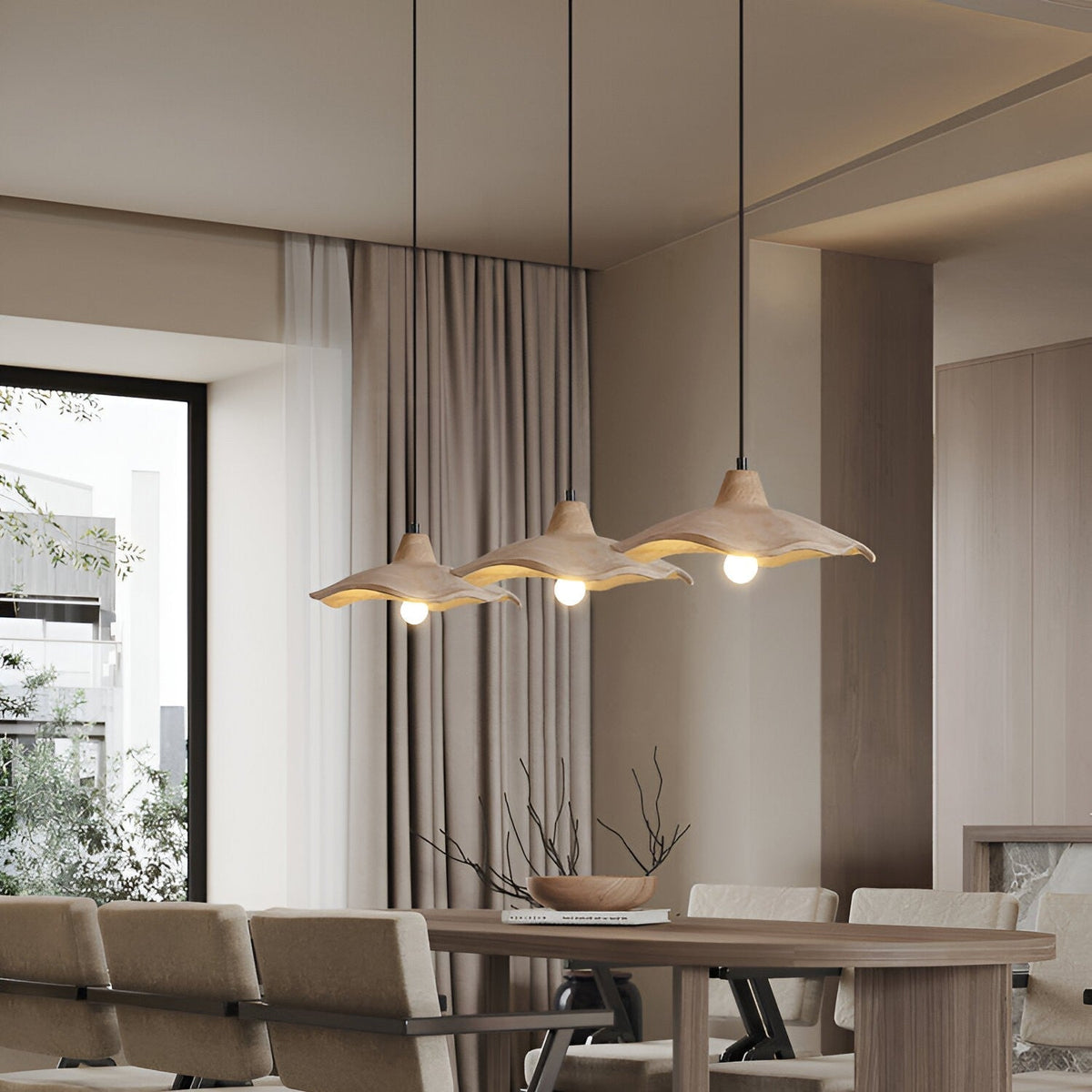 Concrete Hanging Light 16-Inch Organic Petal Shape for Dining Room Kitchen Island Bedroom Wabi-Sabi Style Adjustable Cord LED Compatible Mod