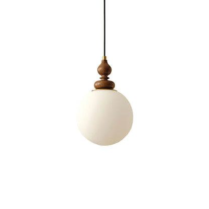 Frosted Glass Globe Hanging Fixture with Natural Wood Canopy 7 Inch Shade Adjustable Cord Kitchen Island Entryway Bedroom Dining Area Modern