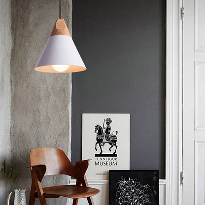 Aluminum & Wood Hanging Lamp E27 Socket Gray Black White Yellow Kitchen Island Dining Table Overhead Fixture Scandinavian Style Modern Minim