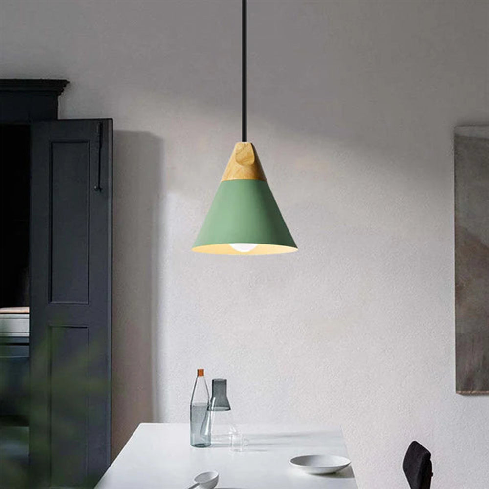 Aluminum & Wood Hanging Lamp E27 Socket Gray Black White Yellow Kitchen Island Dining Table Overhead Fixture Scandinavian Style Modern Minim