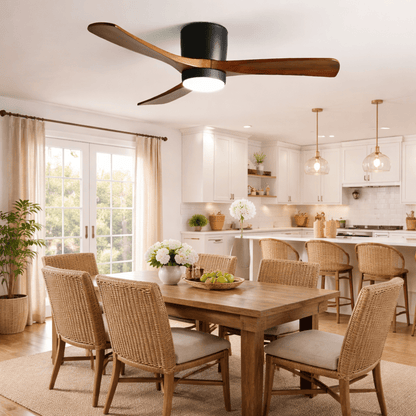 Sycamore Wood Ceiling Fan with LED Light – Whisper-Quiet 6-Speed DC Motor, Reversible Airflow, Remote Control, 42/48/52 Inch