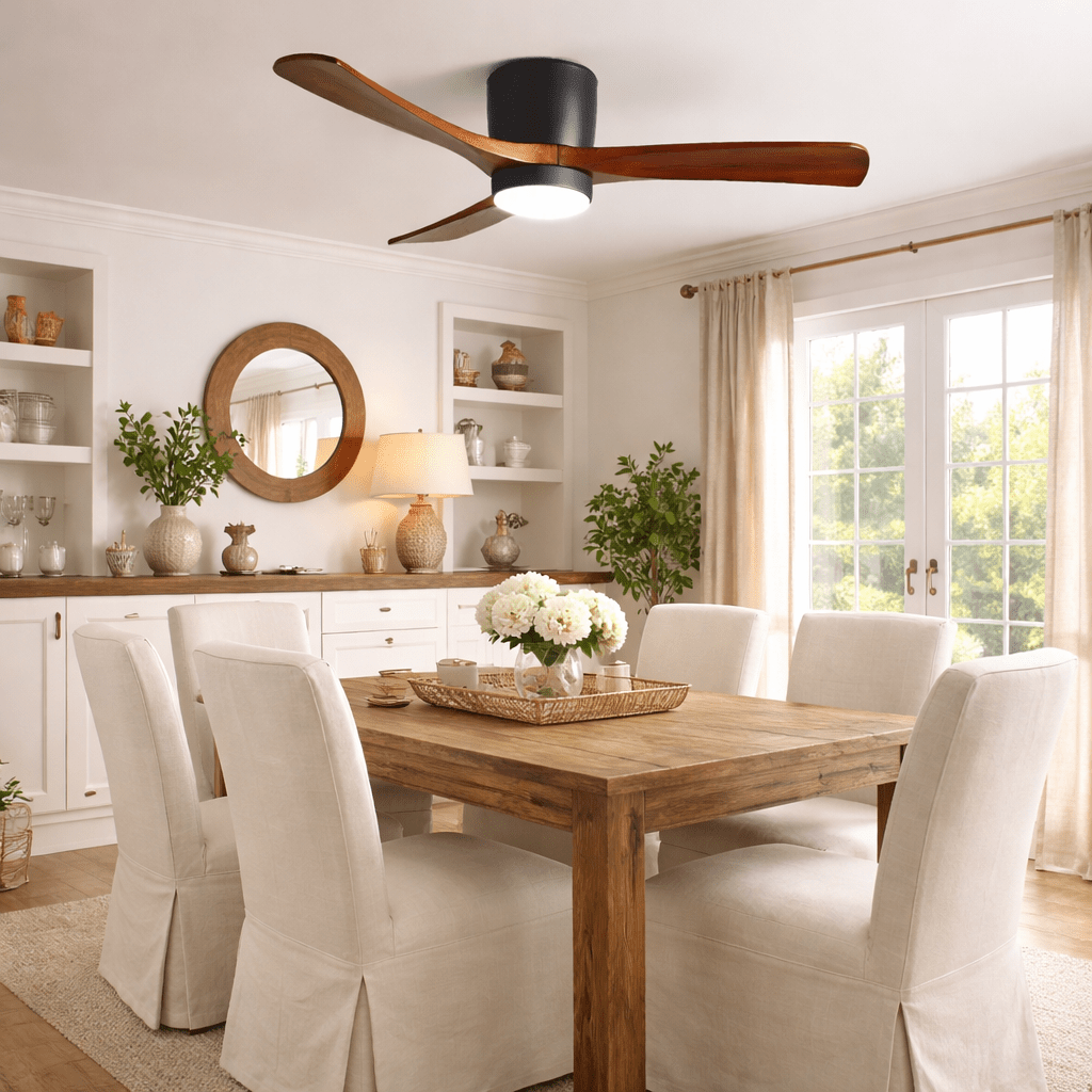 Sycamore Wood Ceiling Fan with LED Light – Whisper-Quiet 6-Speed DC Motor, Reversible Airflow, Remote Control, 42/48/52 Inch