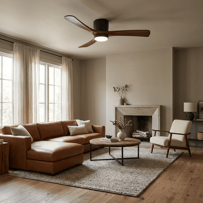 Sycamore Wood Ceiling Fan with LED Light – Whisper-Quiet 6-Speed DC Motor, Reversible Airflow, Remote Control, 42/48/52 Inch