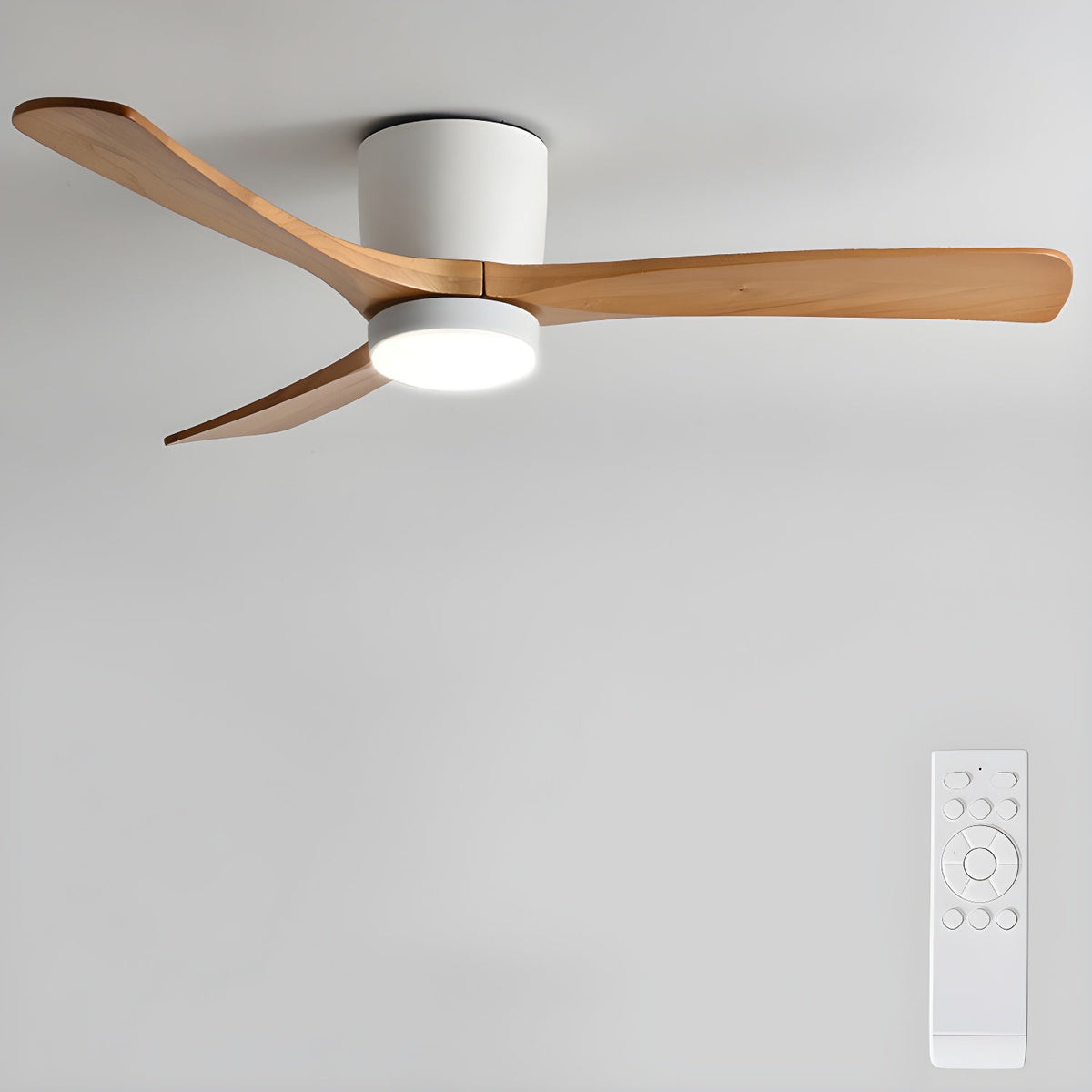 Wood Blade Ceiling Fan with Integrated LED Light and Remote Control for Bedroom Living Room Quiet DC Motor Airflow Year-Round Comfort Scandi