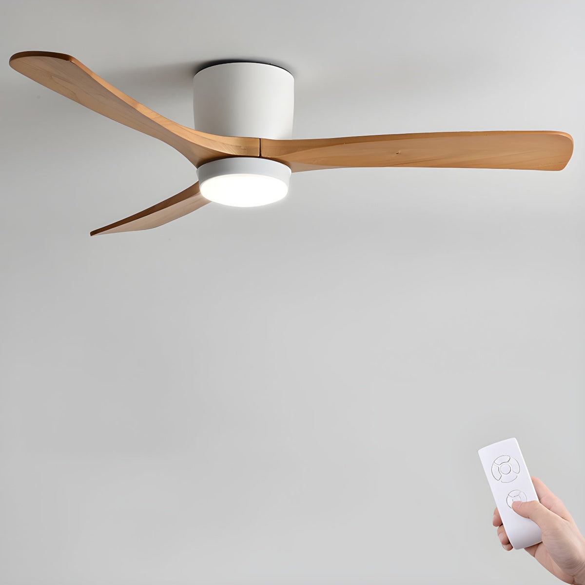 42-Inch Wooden Blade Ceiling Fan with Dimmable LED Light, Ultra-Quiet DC Motor for Bedrooms, Reversible Airflow, Three Color Temperatures, M